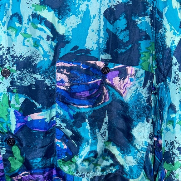 Hilo Hattie Blue and Green Casual Button Down Shirt - Picture 4 of 6